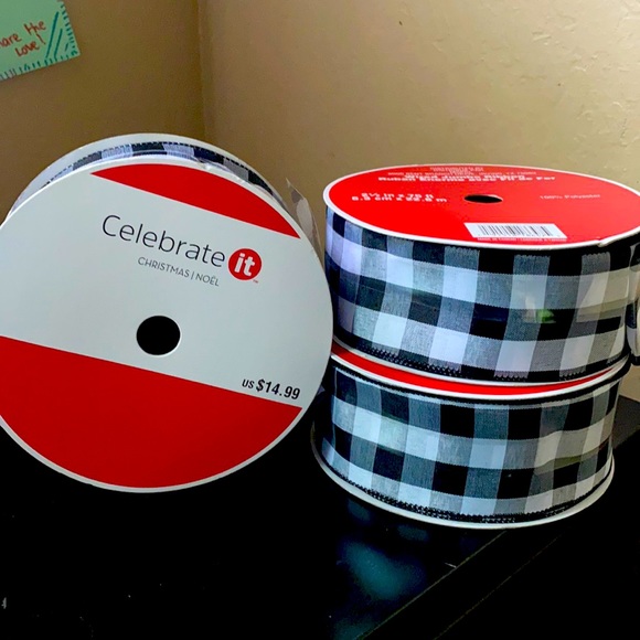 Celebrate It Other - 3 Wired Jumbo Ribbon 2.5” white and black pattern farmhouse buffalo